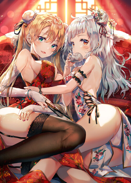 Yande.re 857579 chinadress huwari_(dnwls3010) no_bra pantsu skirt_lift stockings thighhighs